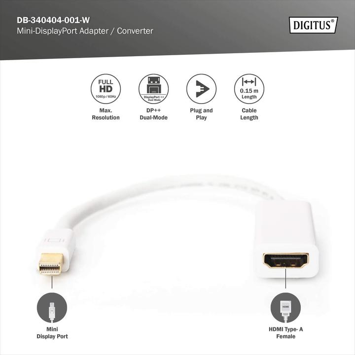 Produktbild Digitus mini DP zu HDMI (Mini DP, DC-Stecker 4.5 mm, 15 cm)