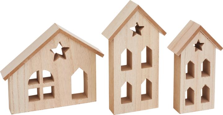 Image du produit VBS Silhouettes de maisons avec fenêtre "Noël", lot de 3, bois MDF