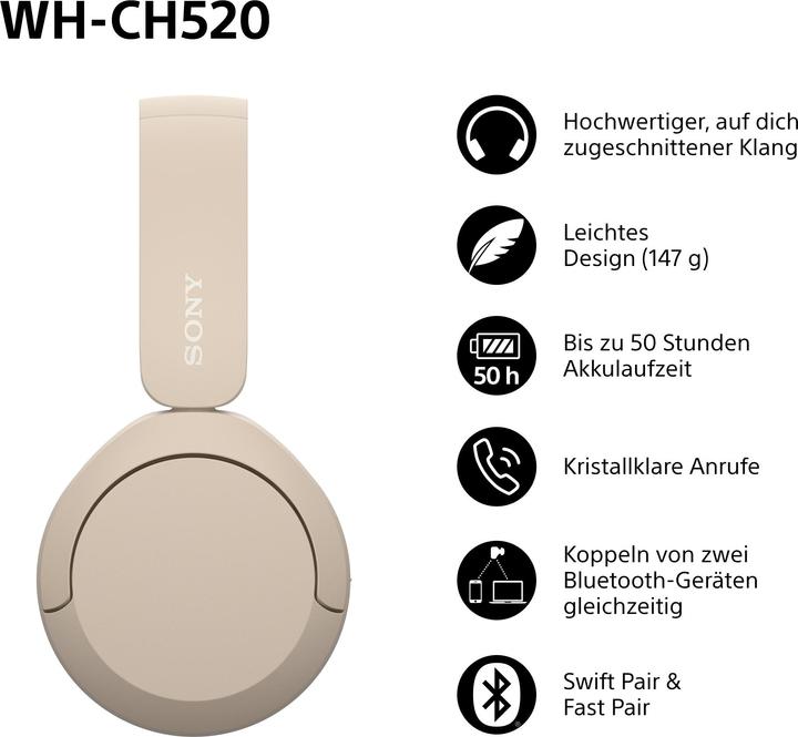 Actual product image Sony WH-CH520 (No noise cancelling, 50 h, Wireless)
