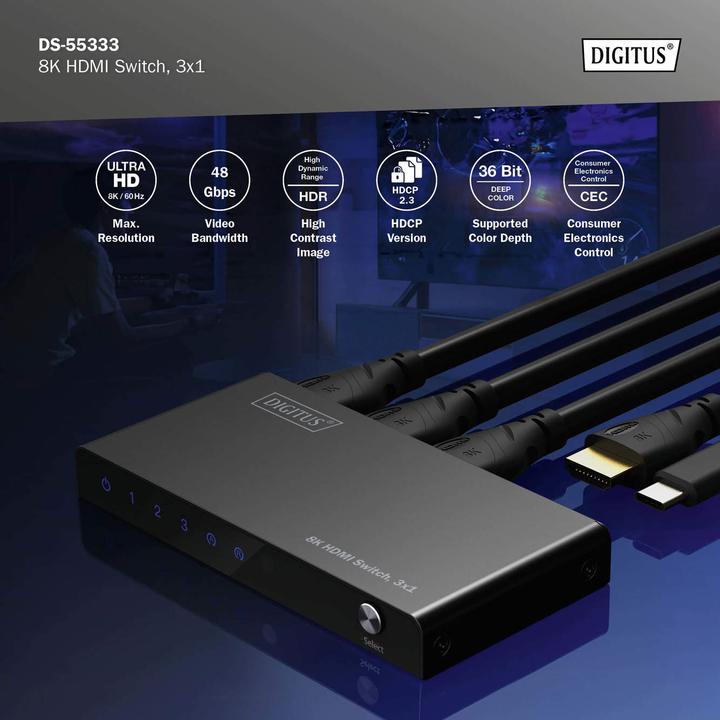 Productafbeelding Digitus 8K HDMI schakelaar, 3x1