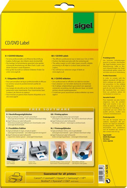 Image du produit Sigel Étiquettes pour CD/DVD