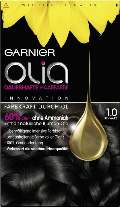 Garnier Olia, Haarfarbstoff, 1,0 Ultra schwarz, 1 Stück (1.0 Ultra Schwarz)