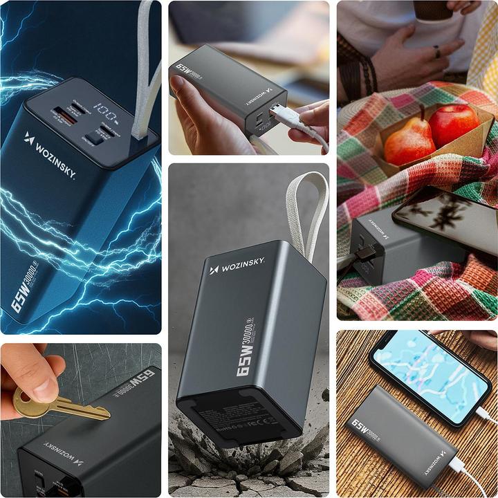 Produktbild Wozinsky Powerbank K65+ 65W 30000mAh 2x USB-C, 1x USB-A 65W - black (30000 mAh, 65 W, 65 Wh)