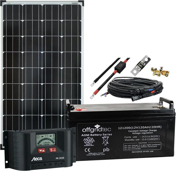 Offgridtec 130 Watt Solaranlage BIG-L 130W 122Ah 12V Komplettsystem (130 W)