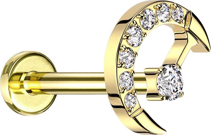 Star Piercing Micro Labret Innengewinde vergoldet Halbmond vergoldet Kristalle silber mittig Kristall silber (ohne Messing, Titan G23)