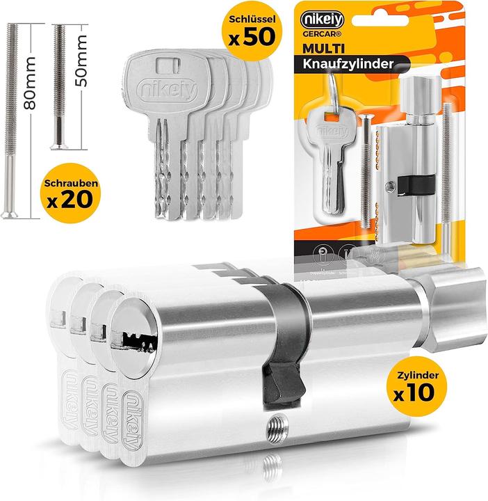 Produktbild Gercar 10x Knaufzylinder gleichschliessend 60mm 30 30 mit Knauf
