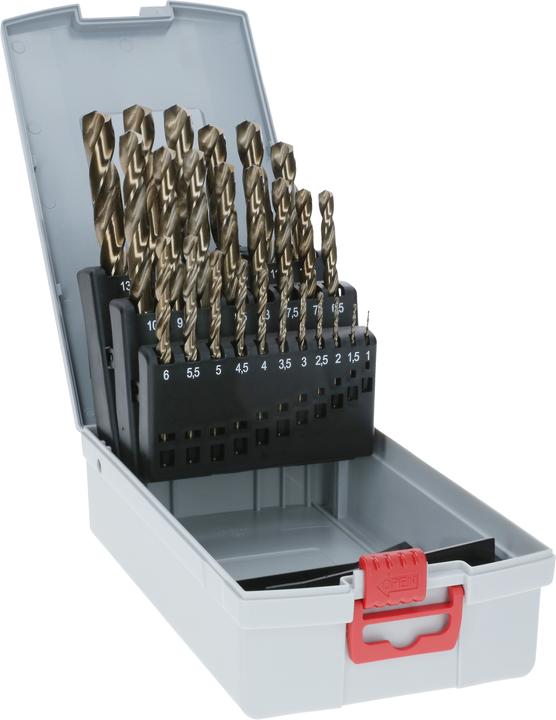 Produktbild Bosch Professional Zubehör PRO Stainless Steel HSS-Co Spiralbohrer-Set, 25-tlg. (1 mm, 1.5 mm, 2 mm, 2.5 mm, 3 mm, 3.5 mm, 4 mm, 4.5 mm, 5 mm, 5.5 mm, 6 mm, 6.5 mm, 7 mm, 7.5 mm, 8 mm, 8.5 mm, 9 mm, 9.5 mm, 10 mm, 10.5 mm, 11 mm, 11.5 mm, 12 mm, 12.5 mm, 13 mm)