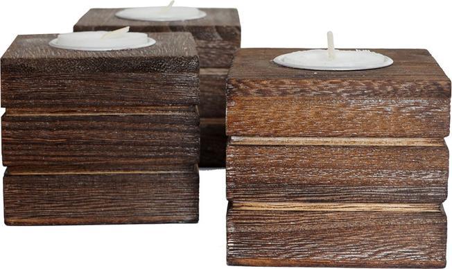Image du produit Swisshandel24 Set de 3 bougeoirs Leuca, support pour bougies à chauffe-plat, look shabby vintage marron