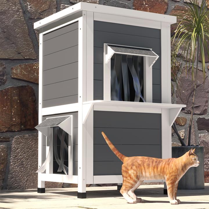 Produktbild PawHut Katzenhaus mit 2 ebenen und Vorhang (Katze)