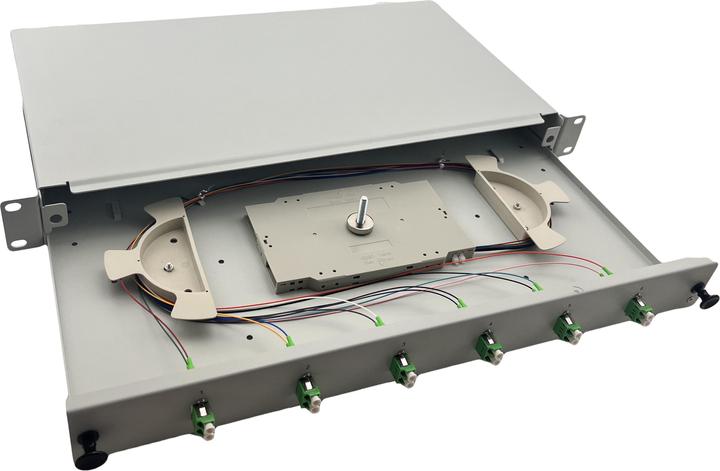 Produktbild Helos LWL 19" Spleissbox 6 x LC/APC Duplex OS2, spleissfertig, grau