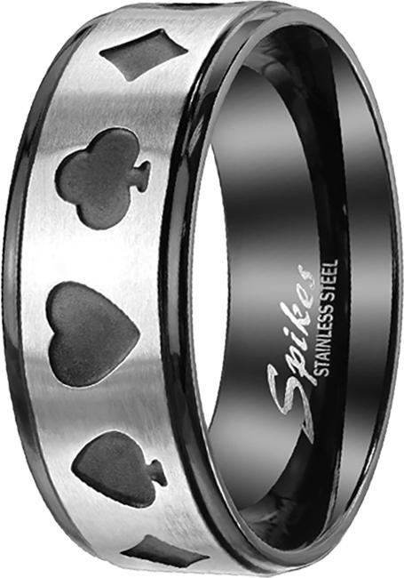 Star Piercing Ring schwarz Streifen gebürstet silber Poker