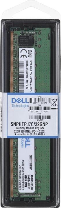 Produktbild Dell Memory Upgrade - 32GB - 2RX8 DDR4 RDIMM 3200MHz 16Gb BASE (1 x 32GB, 3200 MHz, DDR4-RAM, DIMM)