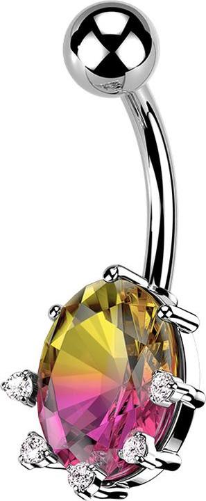 Produktbild Star Piercing Banane silber mit Kugel grosses Ovalen Kristall (Messing, Chirurgenstahl 316L)