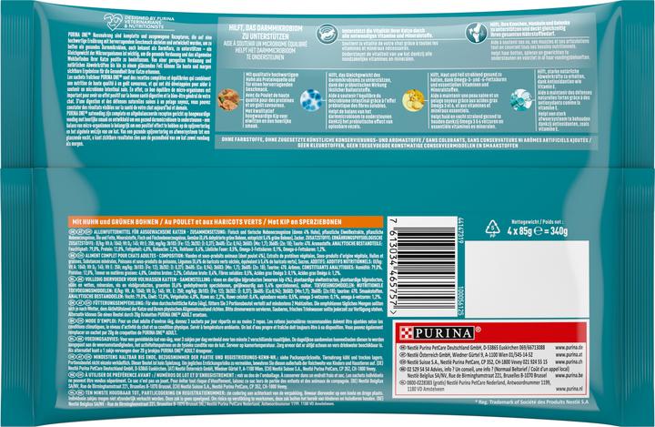 Valeurs nutritives et ingrédients Purina ONE Adulte (Adulte, 4 pcs, 340 g)