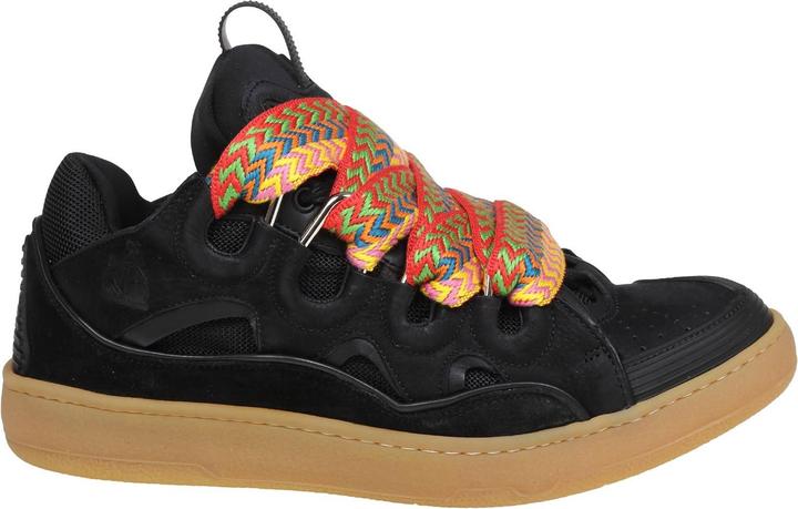 Lanvin curb sneakers in leather and suede with multicolor laces
