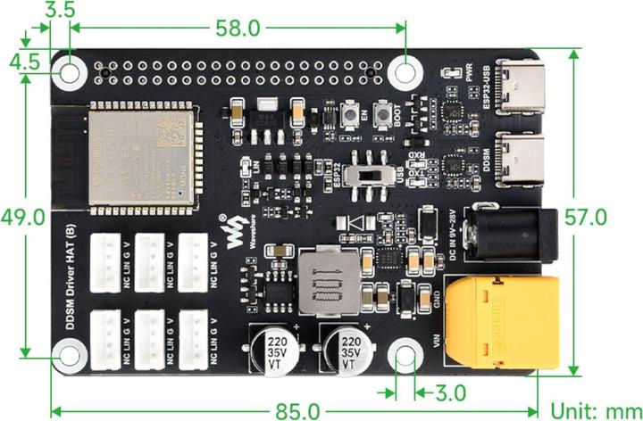 Produktbild WaveShare Direct Drive Servo Motor Driver DDSM HAT (B) mit ESP32
