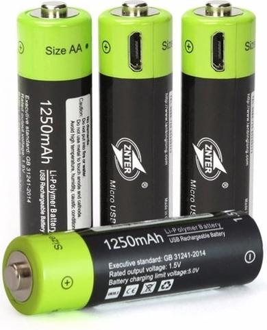 Immagine prodotto Znter AA 1.5V 1700mAh li-polimero USB Blister di 4 pezzi (4 pz., AA, 1700 mAh)