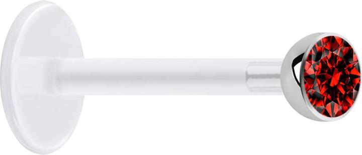 Star Piercing Micro Labret transparent mit Kugel und Kristall rot (Chirurgenstahl 316L, ohne Messing, Bioflex)
