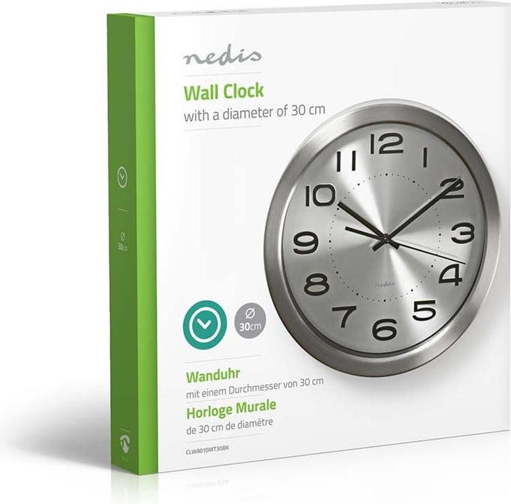 Produktbild Nedis Wanduhr | Durchmesser: 300 mm | Edelstahl | Silber (30 cm)