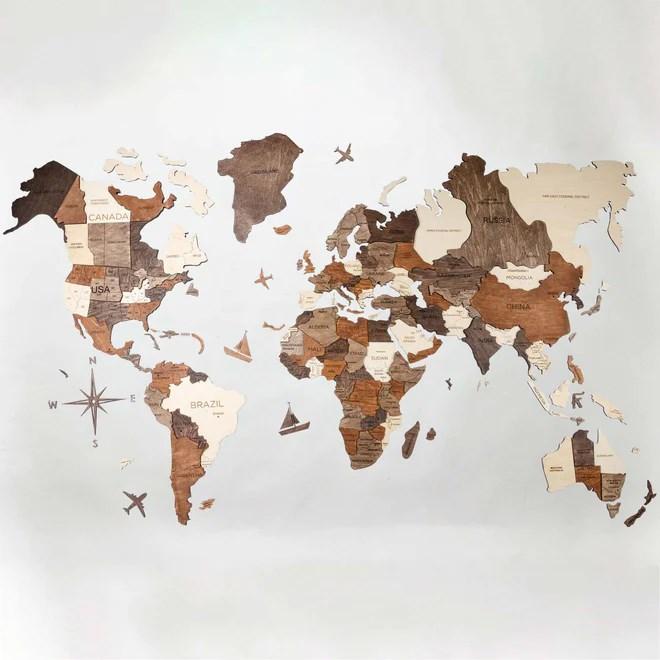 Image du produit Enjoy The Wood Carte du monde en 3D (120 x 200 cm)