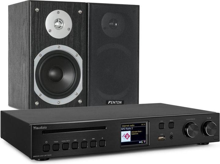 DAB radio met Bluetooth - Audizio Brescia - Internet radio met wifi, mp3, cd en speakers - Zwart (FM, DAB, Wi-Fi, Bluetooth)