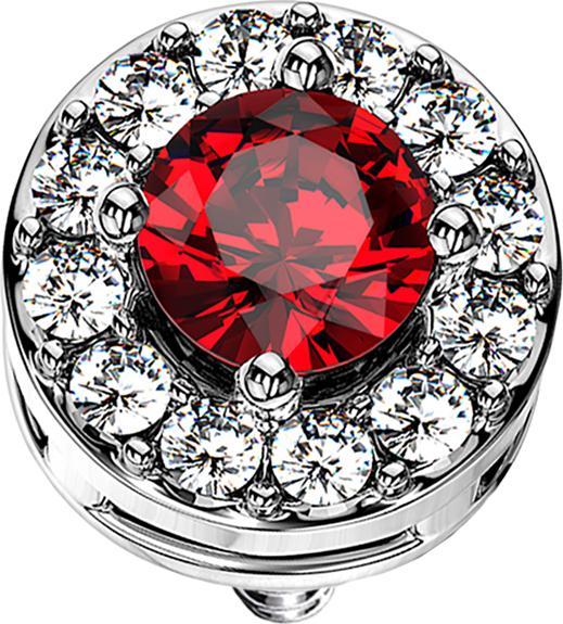 Star Piercing Dermal Anchor silber Kristallkreis mit grossem Kristall rot (Messing, Chirurgenstahl 316L)