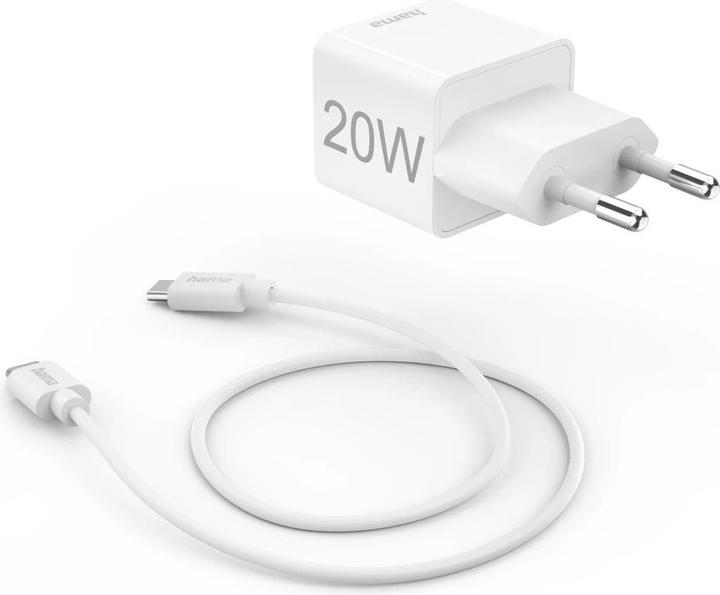 Produktbild Hama Schnellladegerät mit Ladekabel USB-C, Mini-Ladegerät, PD, 20W, 1m, Weiss (20 W)