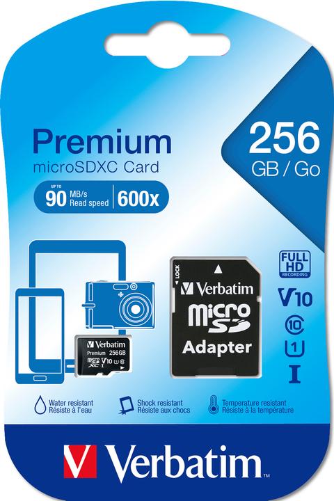 Verbatim MicroSDXC Class 10 UHS-I mit Adapter (256 GB, microSDXC, U1, UHS-I)