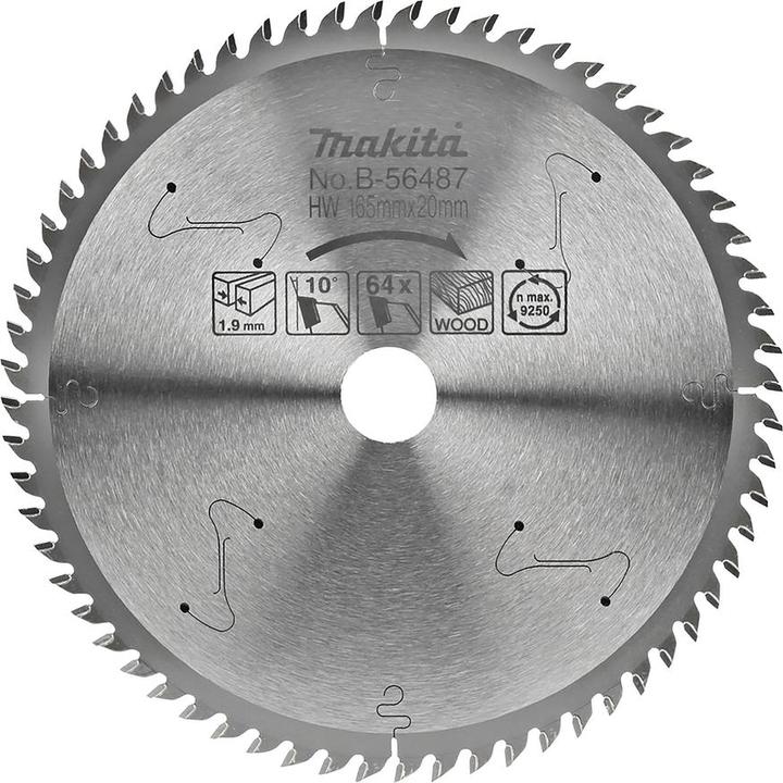 Productafbeelding Makita B-56502 TCT zaag 165X1.9X20mm 10 ° T64 MAKBLADE PLUS