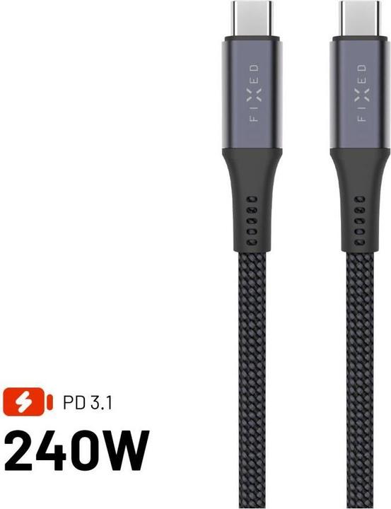 Fixed Braided cable USB-C/USB-C, 1.2m, USB4 gen2 20Gbps, 4K 60Hz, 240W, grey (1.20 m, USB 4.0, 240 W)