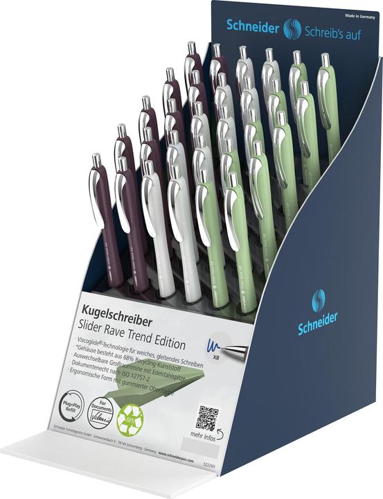 Produktbild Schneider Display Kugelschreiber Slider Rave, 30 Teile, Pappe, Grösse (B x H x T): 160 mm, 305 mm, 203 mm (Tiefblau, 30 x)