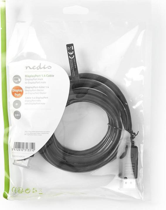 Produktbild Nedis CCGP37014BK20. Kabellänge: 2 m, Anschluss 1: DisplayPort, Anschluss 2: DisplayPort. Kabeldurchmesser (2 m, DisplayPort)
