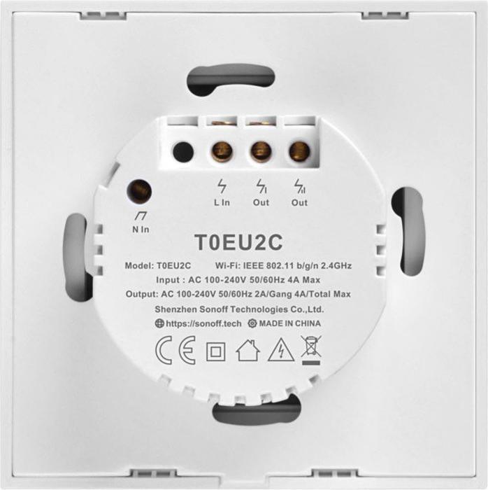 Actual product image Sonoff T0EU2C-TX 2-channel wall switch 230VAC 600W
