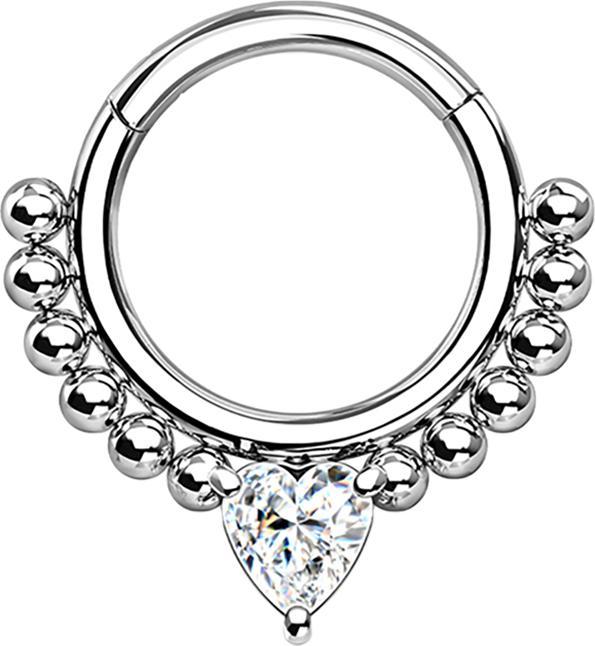 Star Piercing Micro Segmentring klappbar silber Kugeln und Herzkistall silber (Chirurgenstahl 316L, ohne Messing)