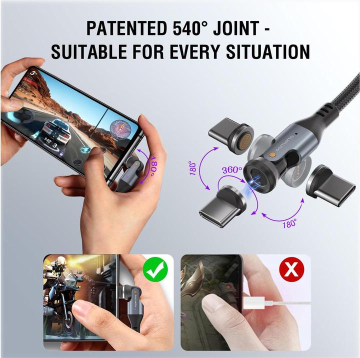 Immagine prodotto 4smarts USB-C 540° Magnetkabel-Set GravityCord (1.80 m, USB 2.0, 240 W)