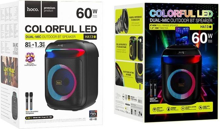 Actual product image Hoco Bluetooth speakers speaker bluetooth + 2 x wireless microphones HA13 black