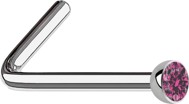 Star Piercing Nasenstecker gewinkelt silber mit Kristall pink (ohne Messing, Titan G23)