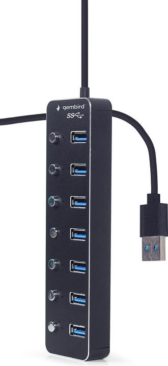 Actual product image Gembird 7-port USB 3.1 Gen 1 HUB with switches black (USB-C, 7 Ports)