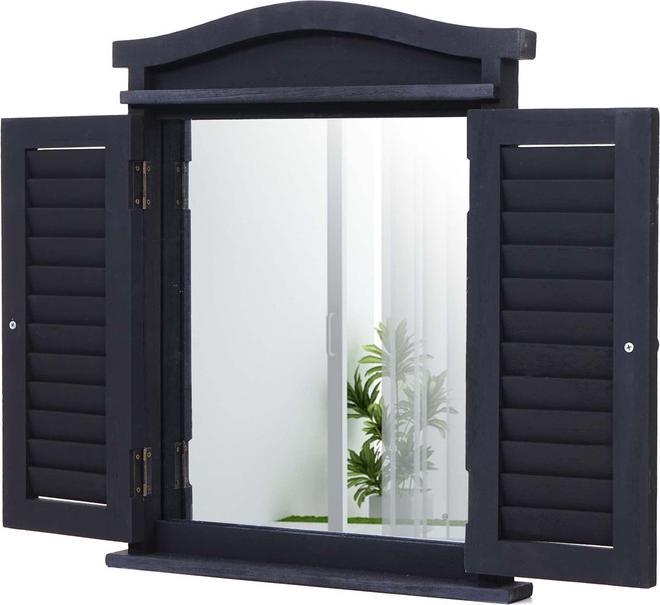 Produktbild Swisshandel24 Wandspiegel Spiegelfenster mit Fensterläden 53x42x5cm - dunkelgrau (53 x 42 x 5 cm)