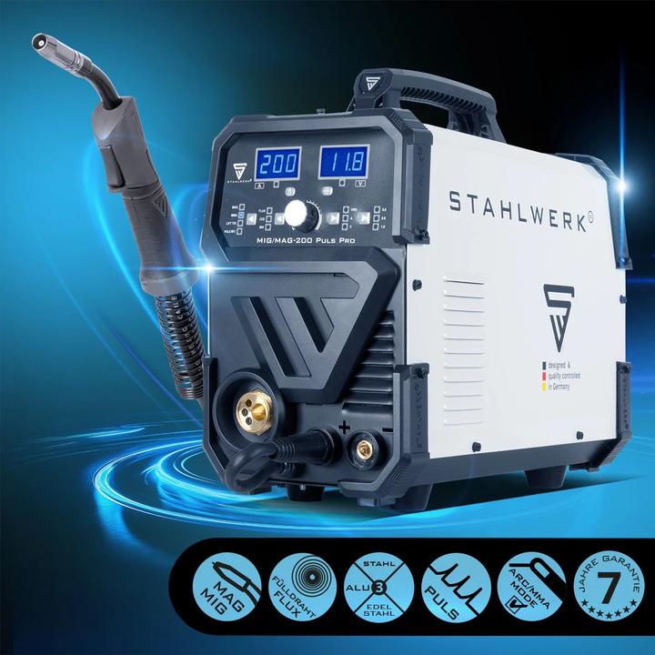 Produktbild Stahlwerk Schweissgerät MIG MAG 200 Puls Pro IGBT Schutzgas Kombigerät mit 200 A