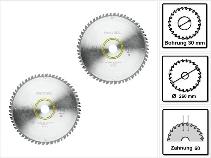 Actual product image Festool Universal saw blade W60 260 x 2.5 x 30 mm 2 pieces ( 2x 494604 ) for cross-cut saw KS 120 and