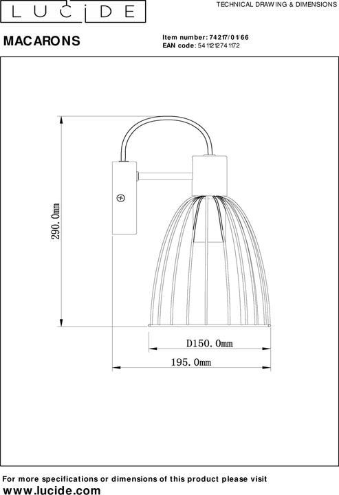 Immagine prodotto Lucide MACARONS - Lampada da parete - 1xE27 - Rosa 74217/01/66 (E27)