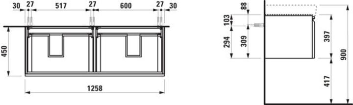 Produktbild Laufen Waschtischunterbau PRO S PRO S 1260x450x390mm 2 Schubl. u 2 Innenschub (126 x 45 x 45 cm)