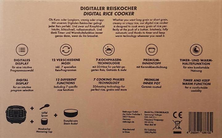 Actual product image Reishunger Digital Rice Cooker & Steamer