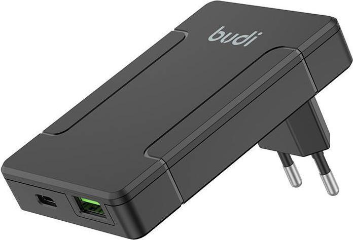 Actual product image Budi universal wall charger, USB + USB-C, PD 65W + EU/UK/US/AU adapters (black) (65 W)