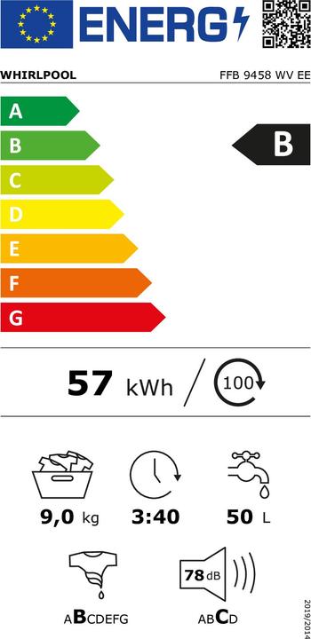 Energy Label Whirlpool FFB 9458 WV EE (9 kg, Left, EU plug)