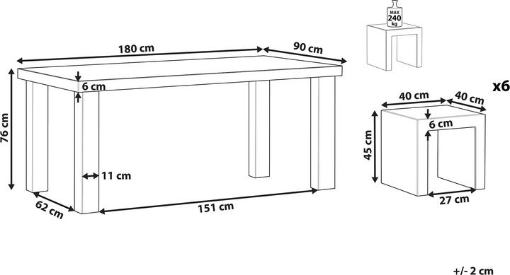Produktbild Beliani Gartenmöbel Set Beton grau 6-Sitzer TARANTO (180 cm)