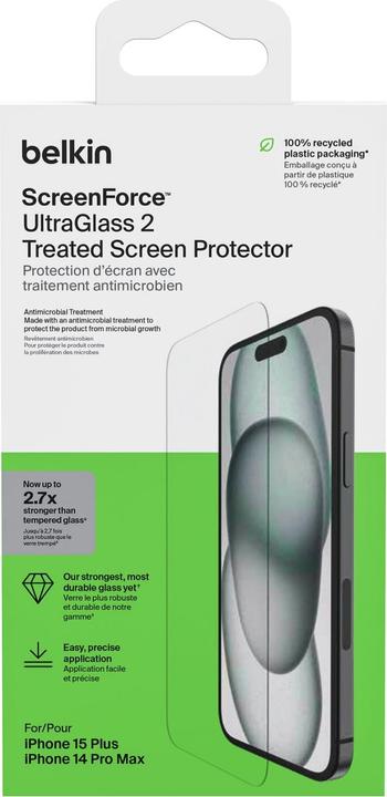 Immagine prodotto Belkin ScreenForce Pro UltraGlass2 ant (1 Pezzo/i, Apple iPhone 15 Plus)