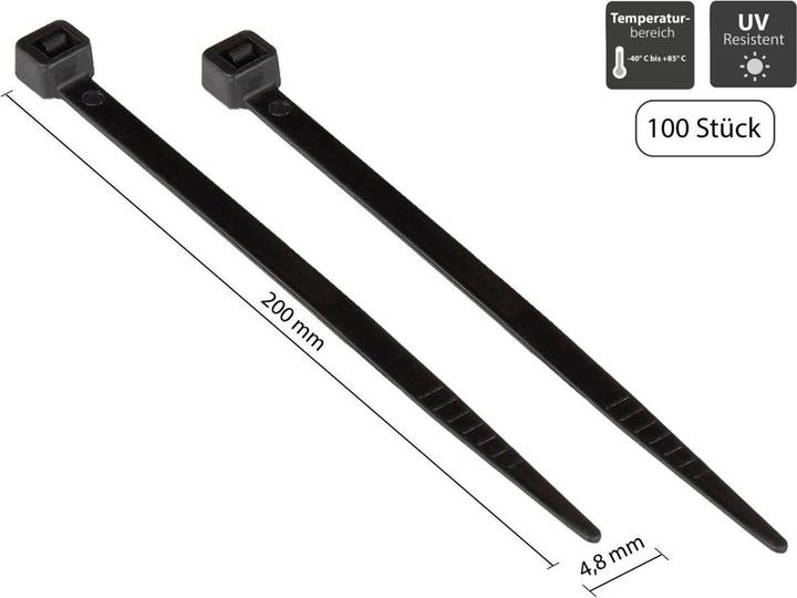 Produktbild Varia Kabelbinder 200 mm x 4,8 mm, schwarz, UL, UV-resistent, -40 C bis 85 C, 100 Stck (Kunststoffkabelbinder, 200 mm, 100 Stk.)