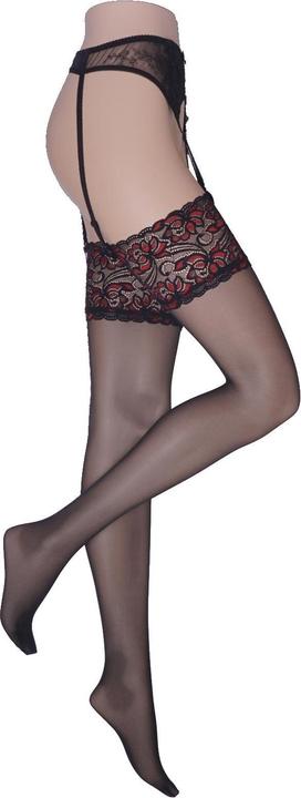 Image du produit Levee Satin Sheers Bas porte-jarretelles, couleur 601 noir-rouge, taille 40-42 (20 DEN, 40 - 42)